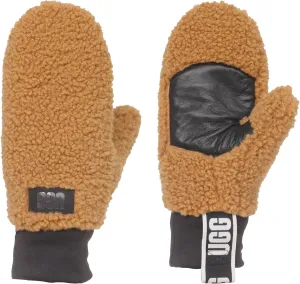UGG Women's UGGFluff Logo Tape Mittens - Soft Polyester Body, Leather Palm Patch