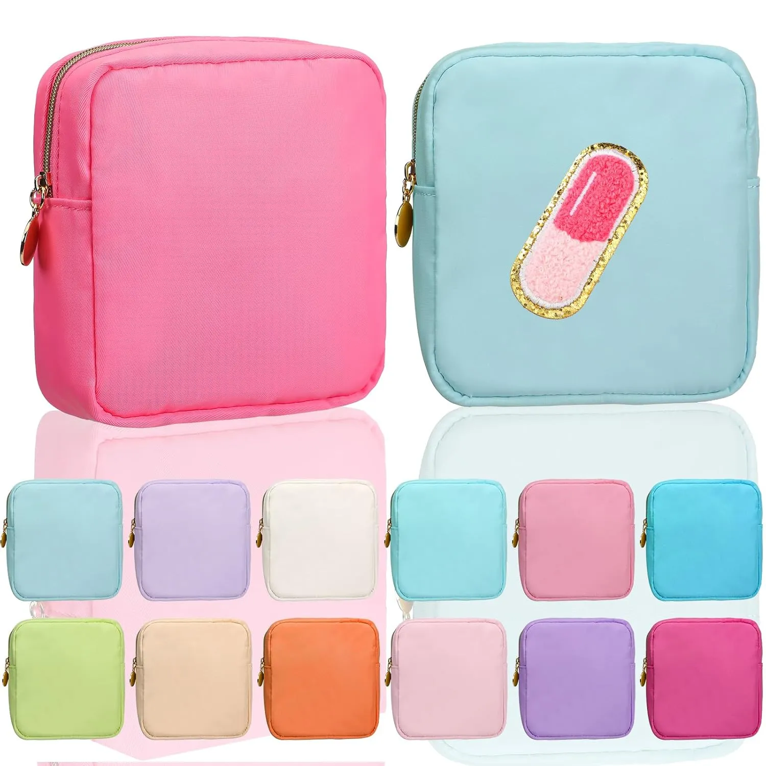 Umigy 12 Pcs Preppy Cosmetic Bags Nylon Mini Makeup Bags Bulk Waterproof Cute Travel Pouch Purse for Her Gifts DIY Daily Use Storage Organizer (Colorful Style)