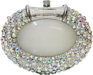 UMREN Women Crystal Oval Shell Evening Purse Bags Luxury Rhinestone Clutch Unique Gems Handbag Bridal Wedding Shoulder Bag