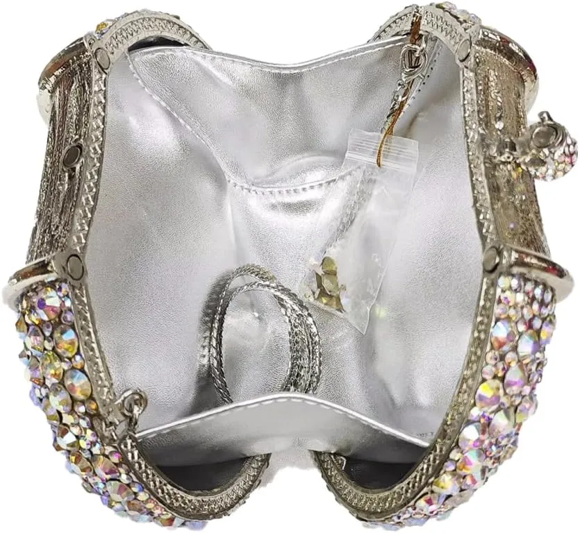 UMREN Women Crystal Oval Shell Evening Purse Bags Luxury Rhinestone Clutch Unique Gems Handbag Bridal Wedding Shoulder Bag