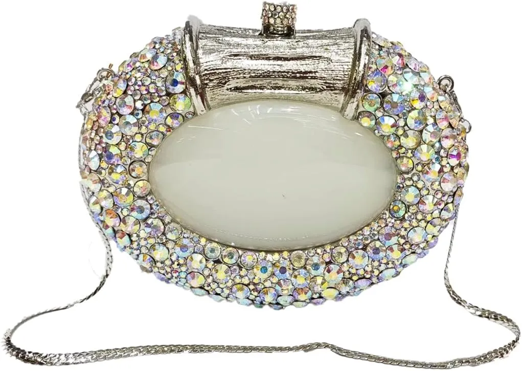 UMREN Women Crystal Oval Shell Evening Purse Bags Luxury Rhinestone Clutch Unique Gems Handbag Bridal Wedding Shoulder Bag
