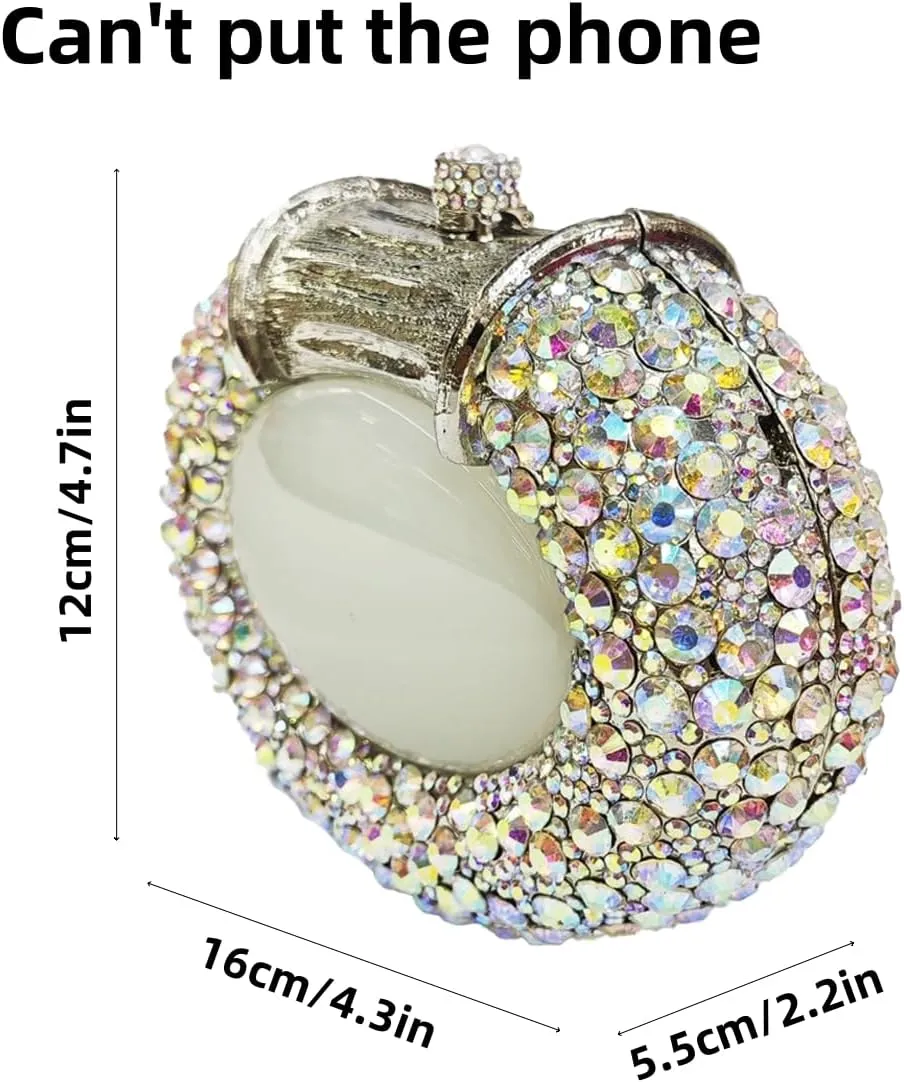 UMREN Women Crystal Oval Shell Evening Purse Bags Luxury Rhinestone Clutch Unique Gems Handbag Bridal Wedding Shoulder Bag