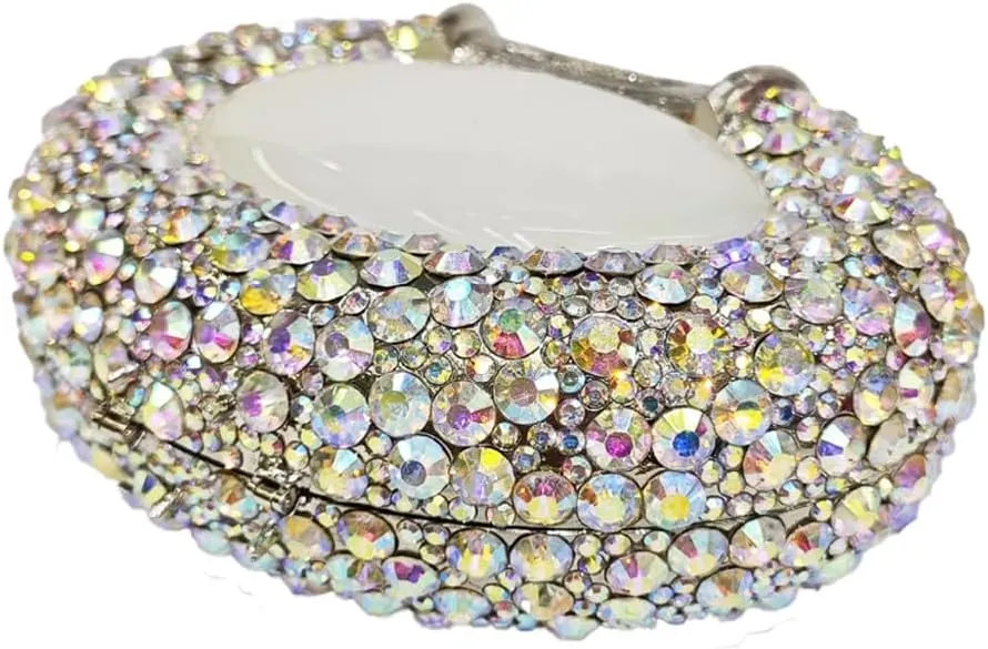 UMREN Women Crystal Oval Shell Evening Purse Bags Luxury Rhinestone Clutch Unique Gems Handbag Bridal Wedding Shoulder Bag