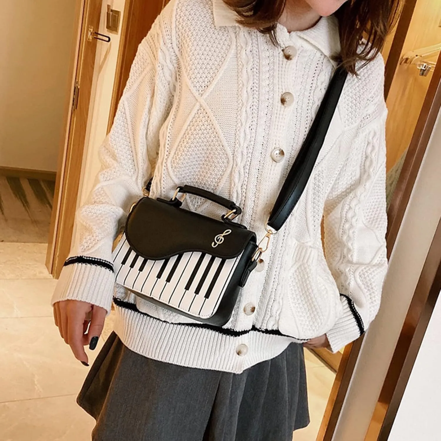 Unique Piano Crossbody PU Leather Note Shoulder Bag Purse