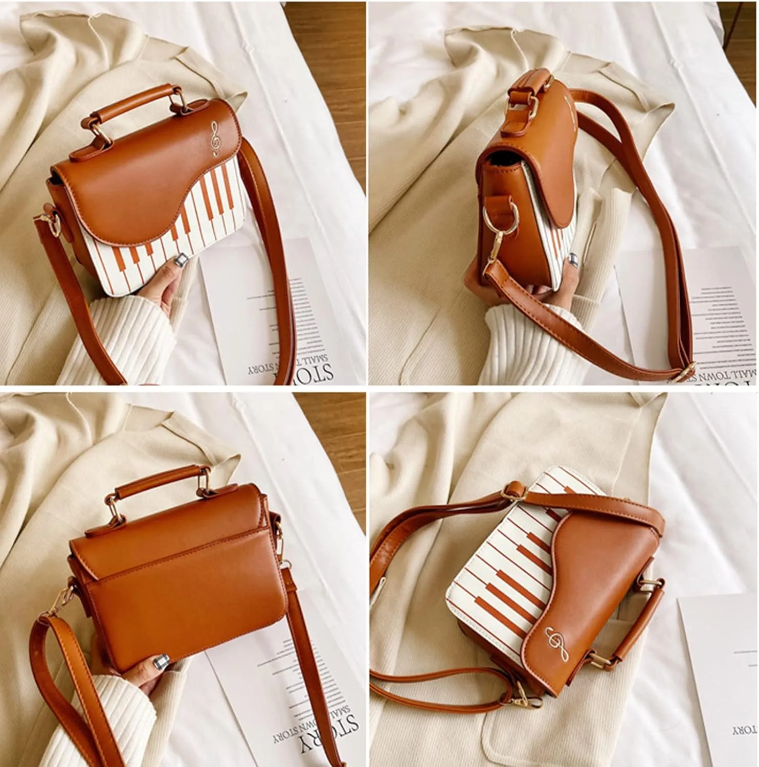 Unique Piano Crossbody PU Leather Note Shoulder Bag Purse