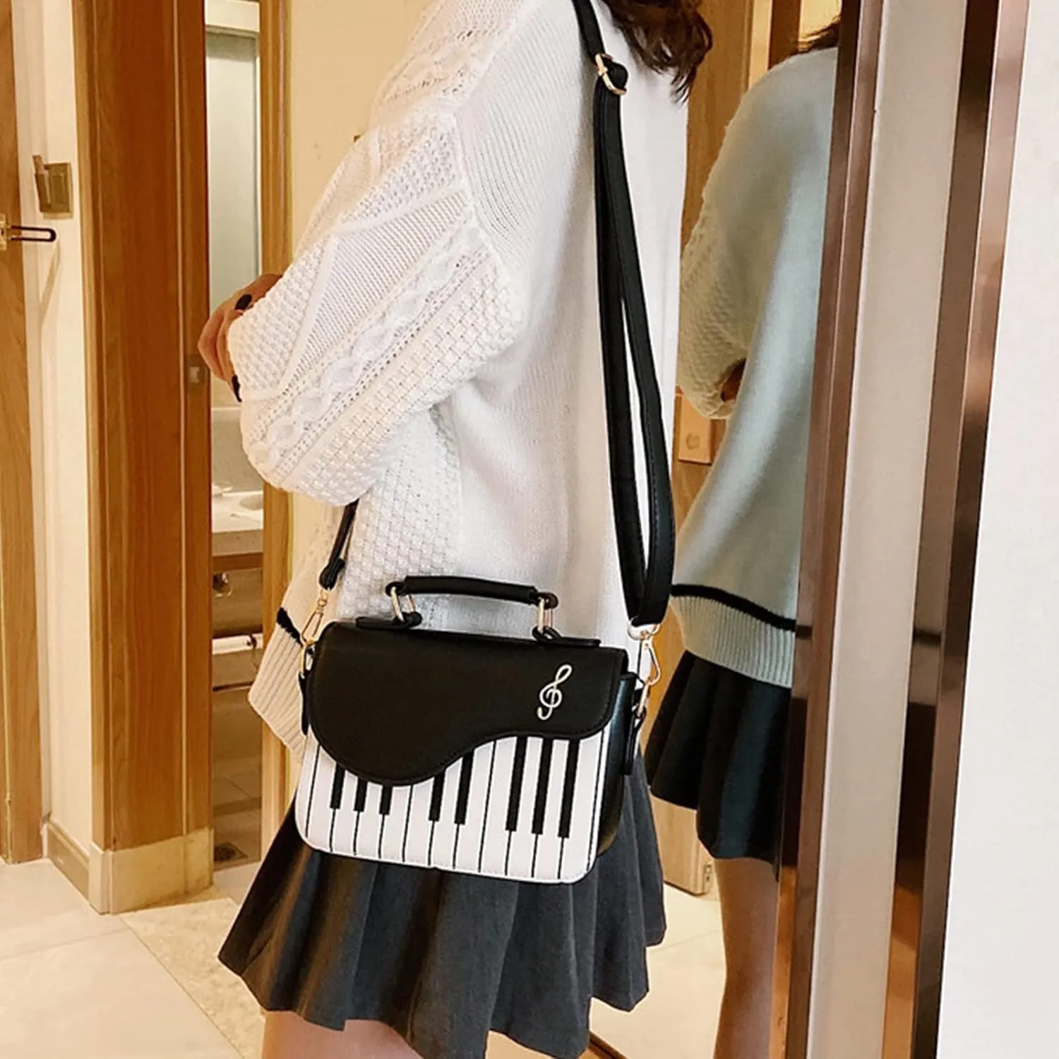 Unique Piano Crossbody PU Leather Note Shoulder Bag Purse