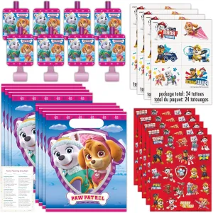Unique Skye Paw Patrol Party Favors - Skye Paw Patrol Birthday Decorations - Bundle with Goodie Bags, Blowouts, Tattoos, Stickers, Checklist - 16 Guests - Pink Party Favors for Girls
