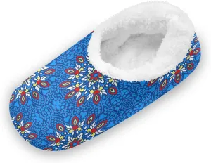 Unisex Slipper Abstract Blue Ethnic Pattern Coral Fleece House Slipper Anti-Skid Indoor Socks House Shoes for Men and Women