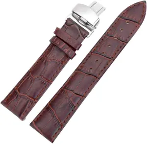 Universal Strap,18/24mm Women Men Watch Band Strap Butterfly Pattern Deployant Clasp Buckle Leather Watchband(Brown,22mm)