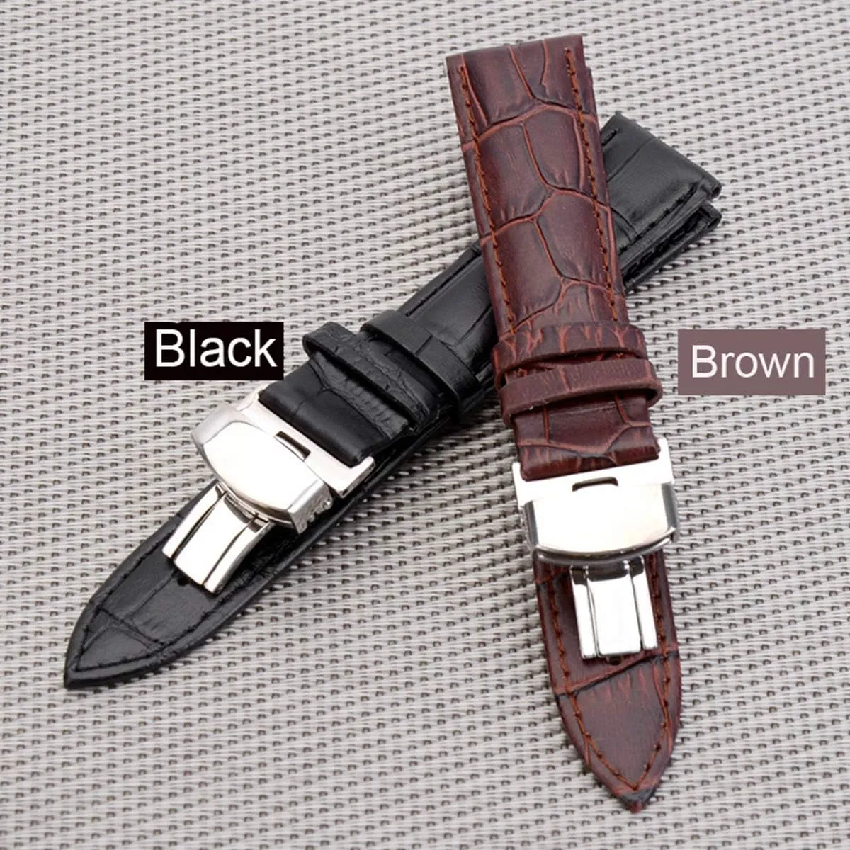 Universal Strap,18/24mm Women Men Watch Band Strap Butterfly Pattern Deployant Clasp Buckle Leather Watchband(Brown,22mm)