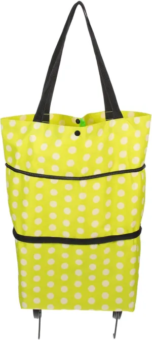Unomor Foldable Shopping Cart Bag Lightweight Portable Grocery Trolley for Supermarket Travel and Household Use Compact Design with Stylish Dots for