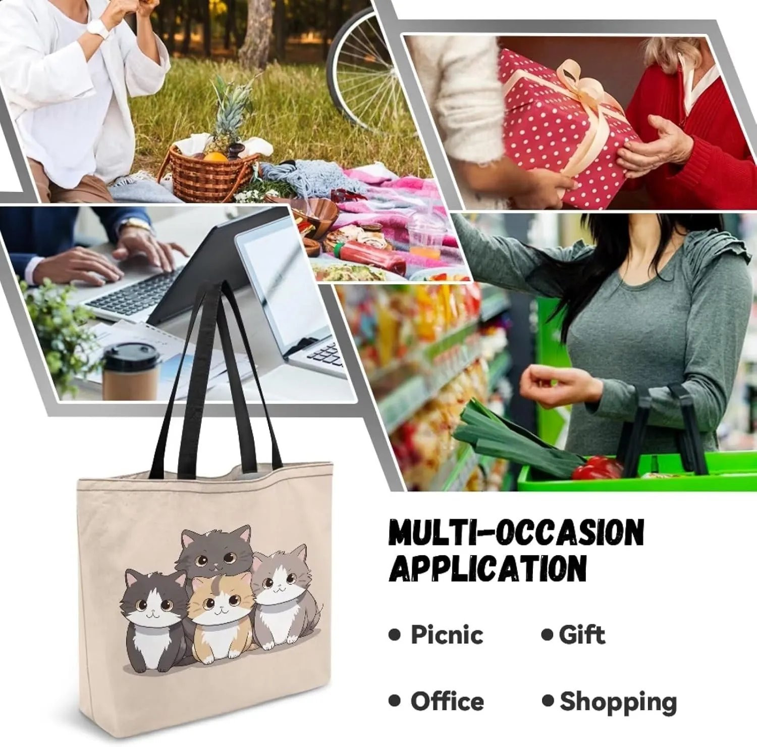 Upetstory Canvas Tote Bag Reusable Shopping Bag Shoulder Handbag for Groceries