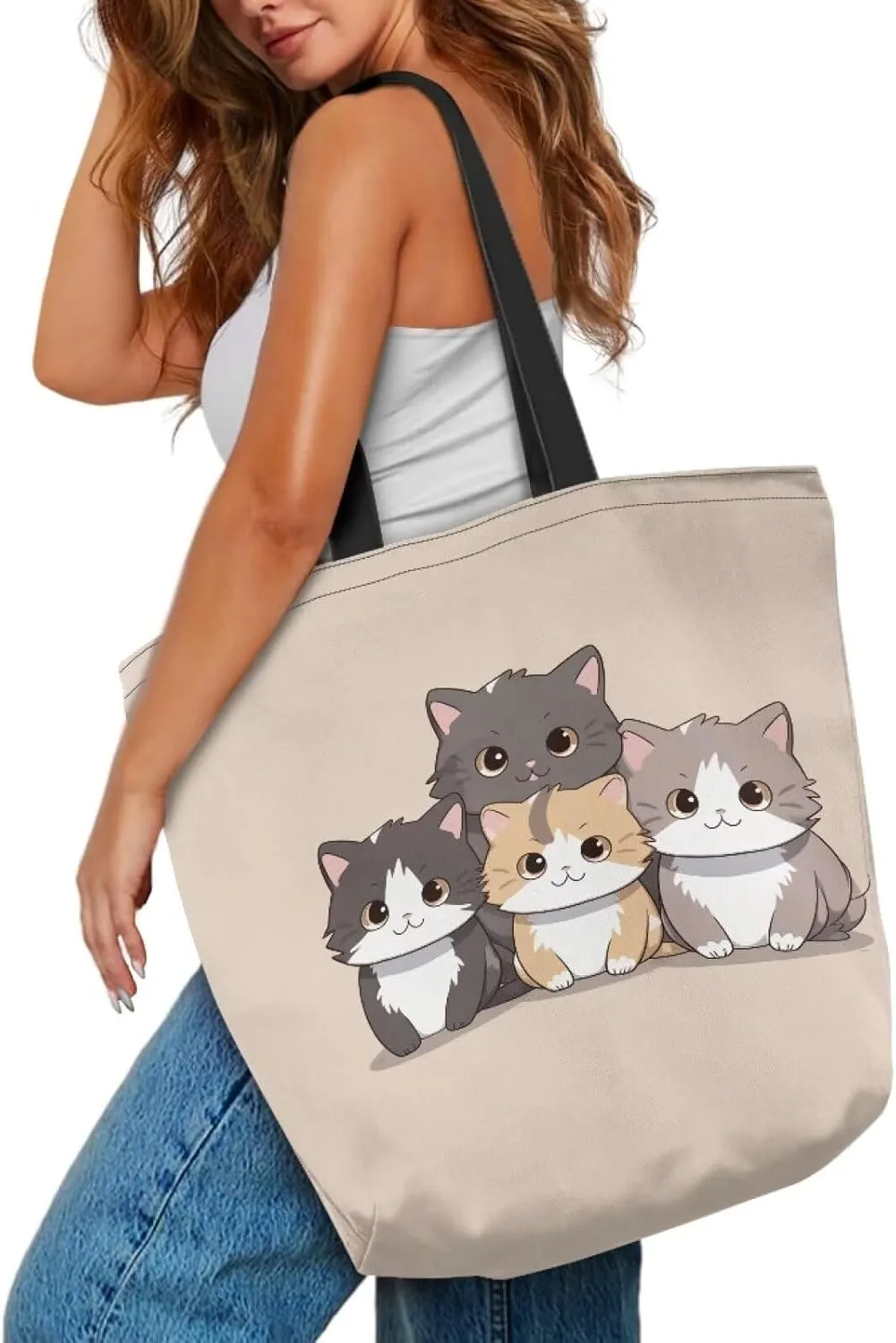 Upetstory Canvas Tote Bag Reusable Shopping Bag Shoulder Handbag for Groceries