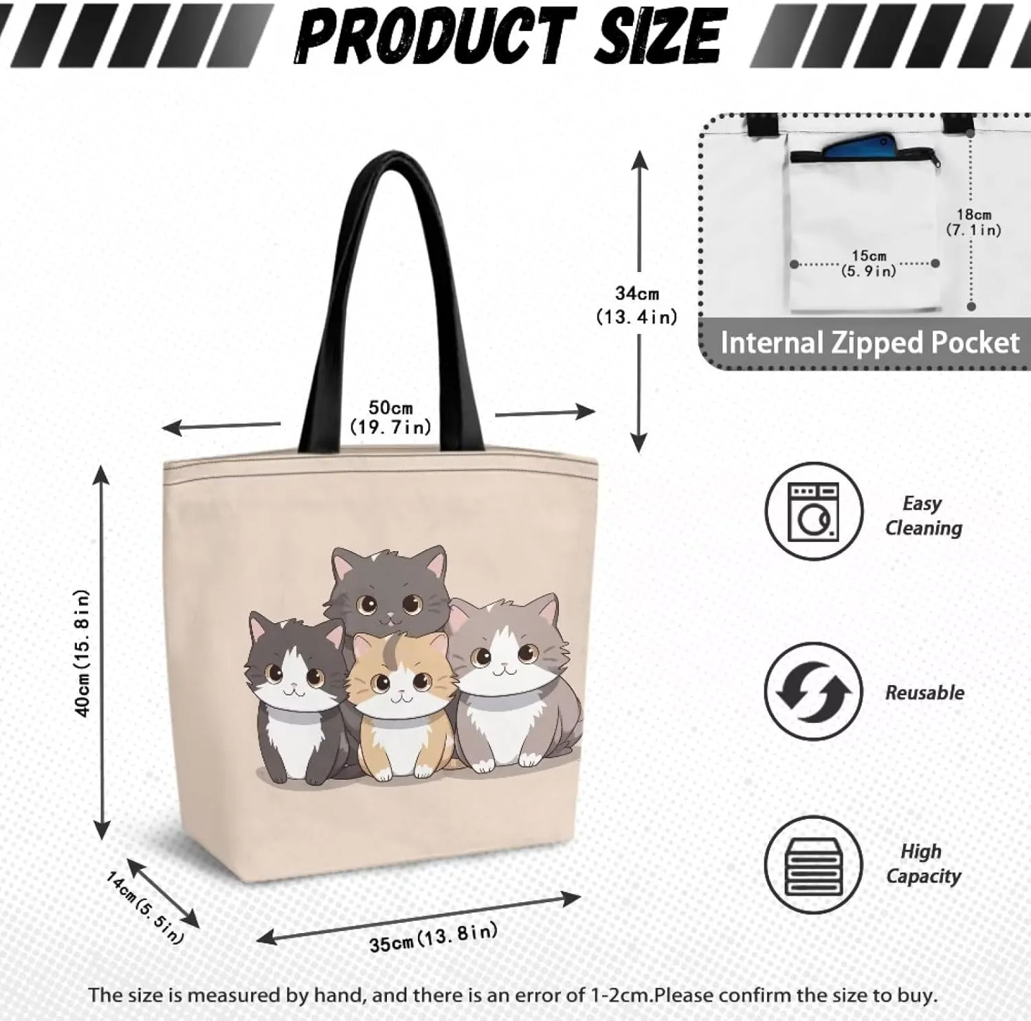 Upetstory Canvas Tote Bag Reusable Shopping Bag Shoulder Handbag for Groceries