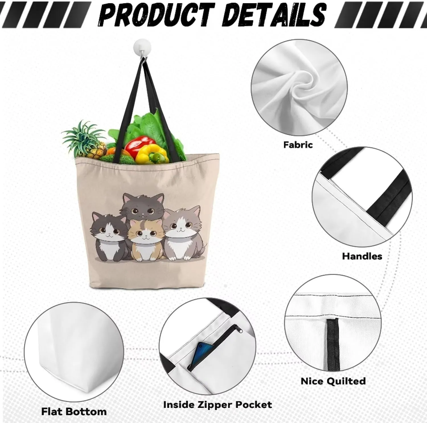 Upetstory Canvas Tote Bag Reusable Shopping Bag Shoulder Handbag for Groceries
