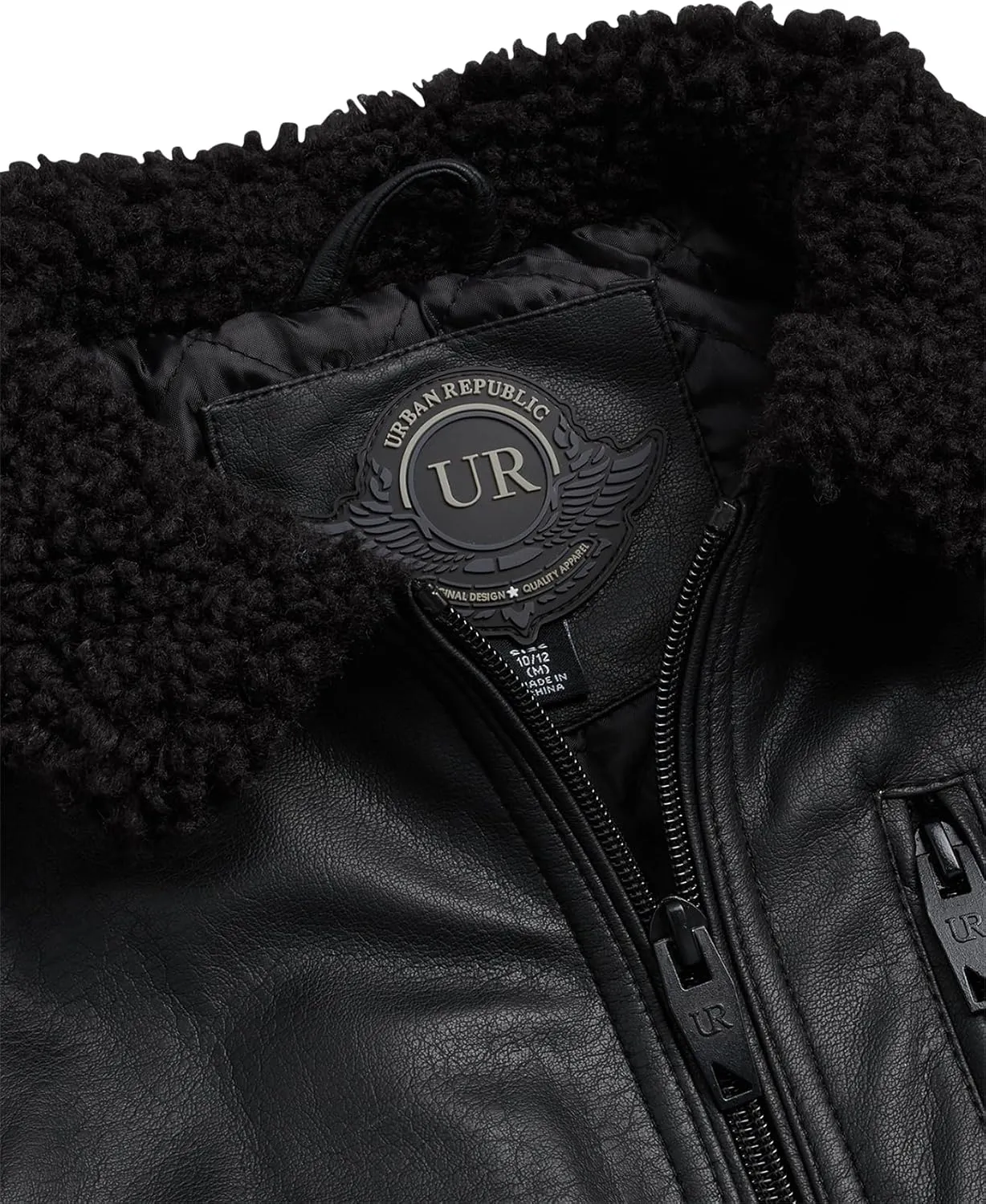 URBAN REPUBLIC Boys' Faux Leather Jacket - Aviator Bomber Outerwear Coat with Sherpa Collar and Chest Pocket (Sizes: 8-20)