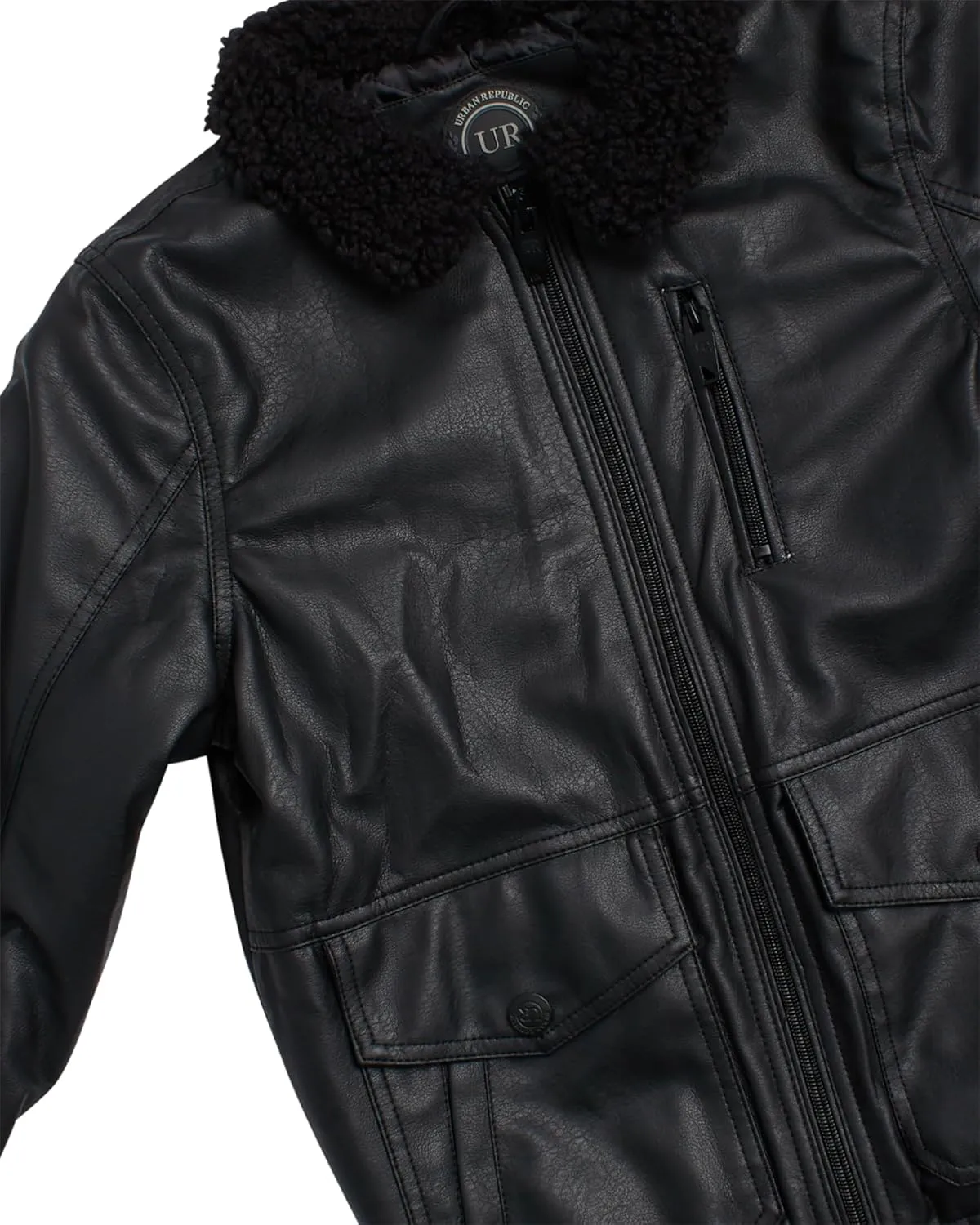 URBAN REPUBLIC Boys' Faux Leather Jacket - Aviator Bomber Outerwear Coat with Sherpa Collar and Chest Pocket (Sizes: 8-20)