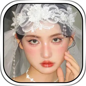 Urieo Bridal Veil Headband for Women Vintage Lace Bridal Veils White Floral Wedding Veil Cap Engagement Party