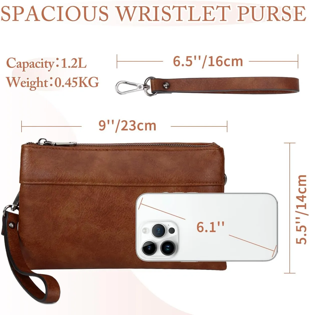 VASCHY Wristlet Clutch Purses, SAC Large Studs Soft Faux Leather Crossbody Evening Clutch Wallet for Women