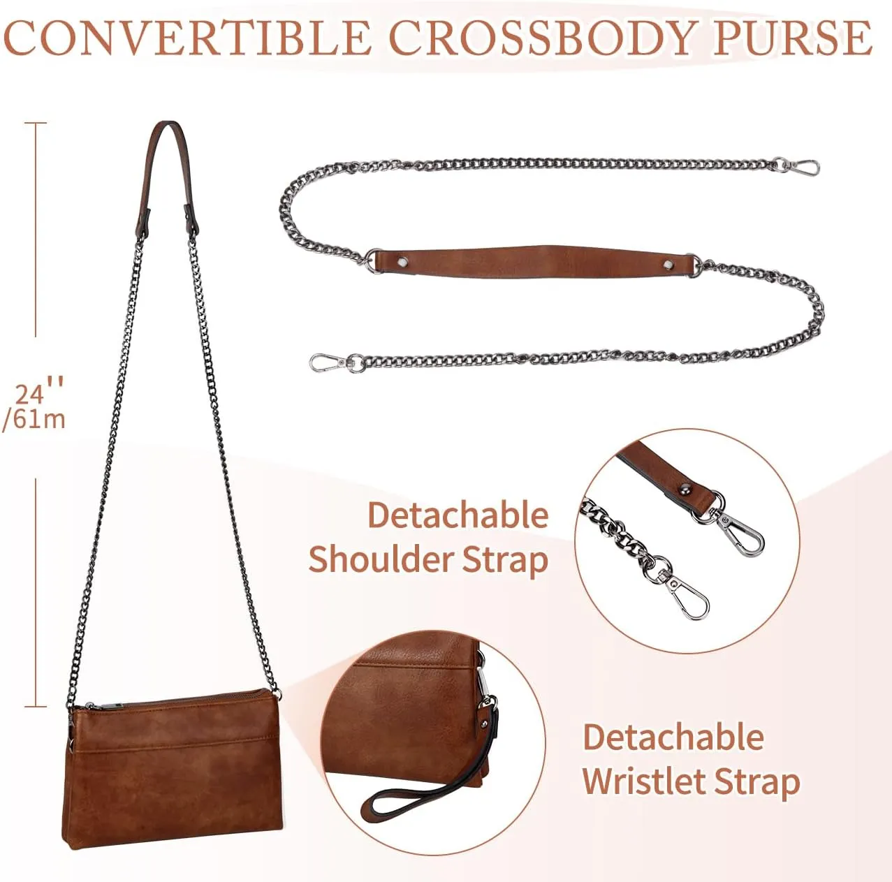 VASCHY Wristlet Clutch Purses, SAC Large Studs Soft Faux Leather Crossbody Evening Clutch Wallet for Women