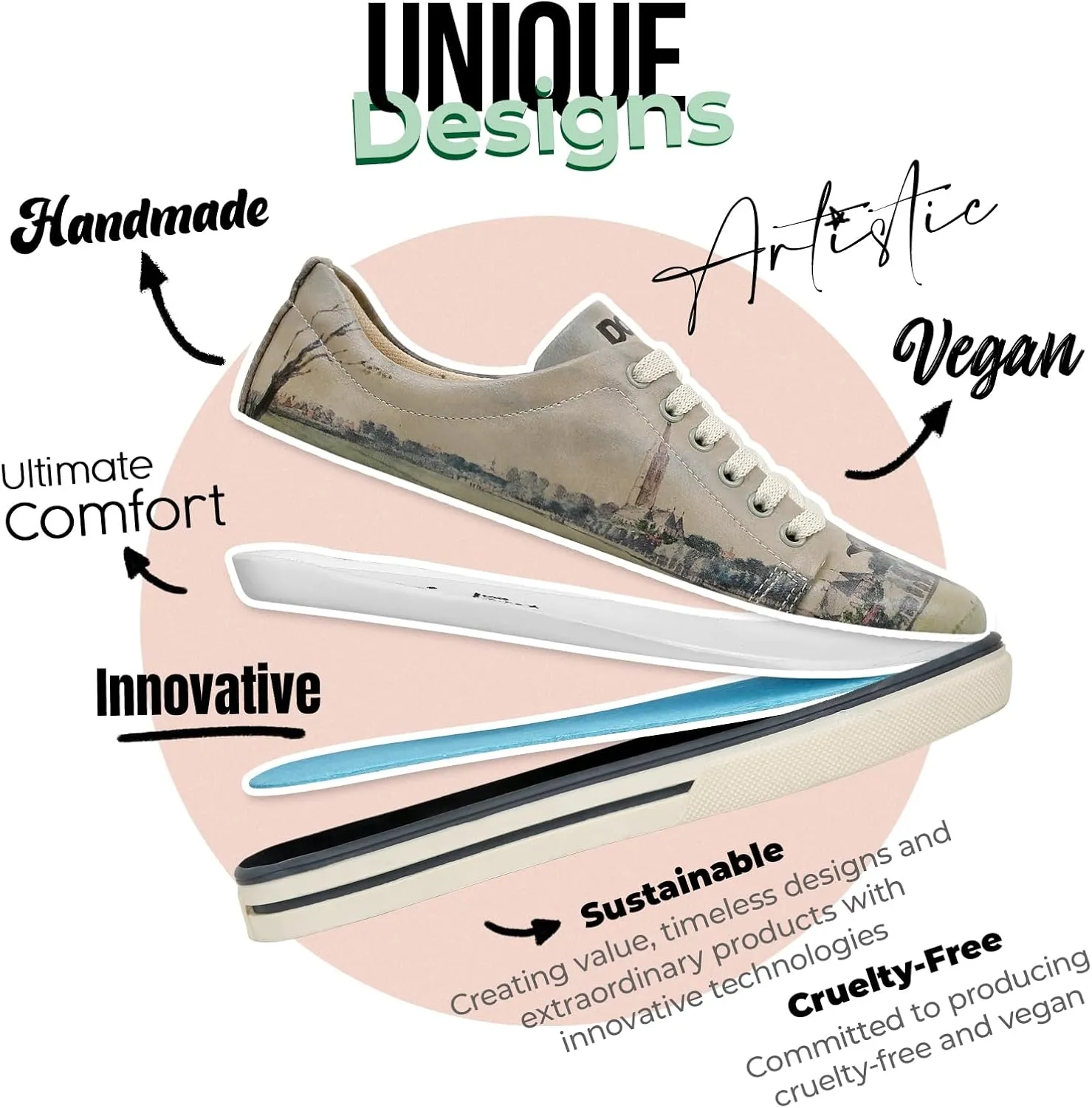 Vegan Leather Sneakers for Women - Handmade and Unique Design Fashion Sneakers for Women