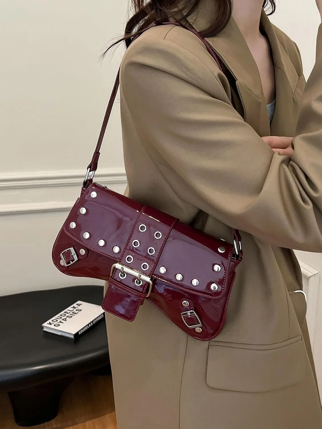 Verdusa Women's Y2K Coquette Bow Tie Vintage Shoulder Bags Lace PU Leather Kawaii Purse Handbag