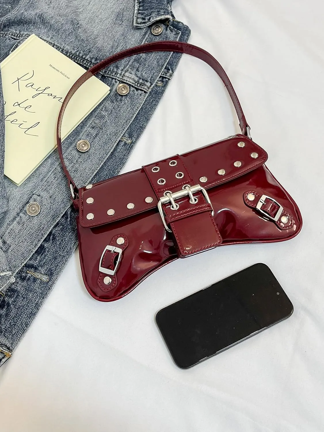 Verdusa Women's Y2K Coquette Bow Tie Vintage Shoulder Bags Lace PU Leather Kawaii Purse Handbag