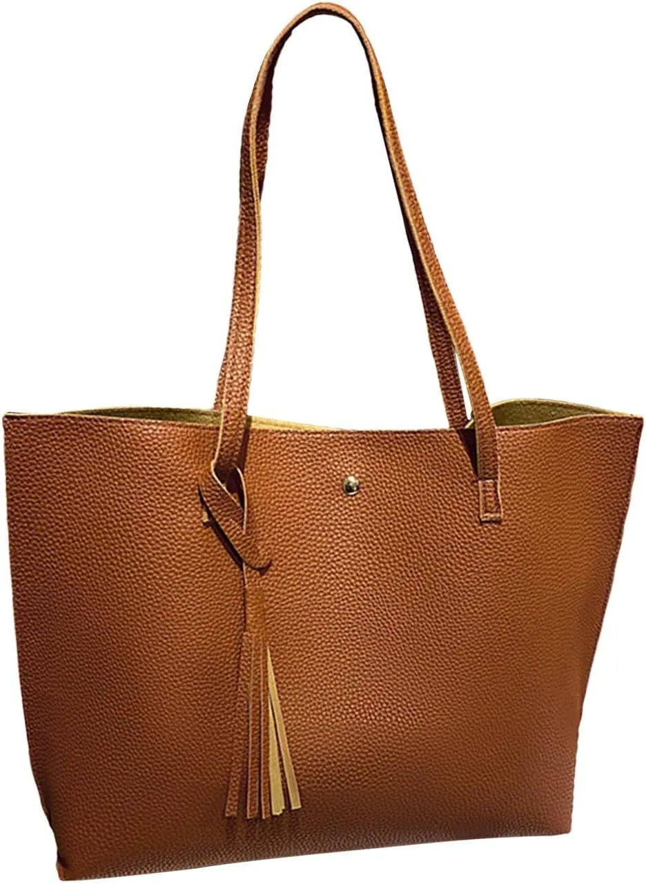 VESNIBA Women'S Soft Faux Leather Tote Shoulder Bag From Big Capacity Tassel Handbag High Capacity Carry on Tote Bags for