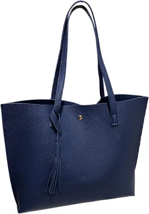 VESNIBA Women'S Soft Faux Leather Tote Shoulder Bag From Big Capacity Tassel Handbag High Capacity Carry on Tote Bags for