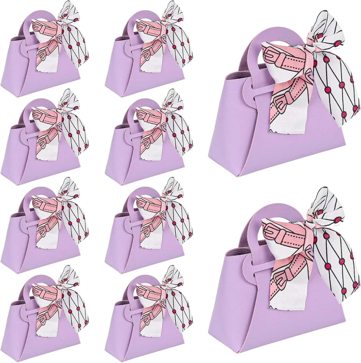 VGOODALL 10PCS PU Leather Gift Boxes with Handle, Purple Party Favor Bag with Ribbon Candy Gift Boxes for Wedding Bridal Shower Baptism Baby Shower Birthday Party Decoration