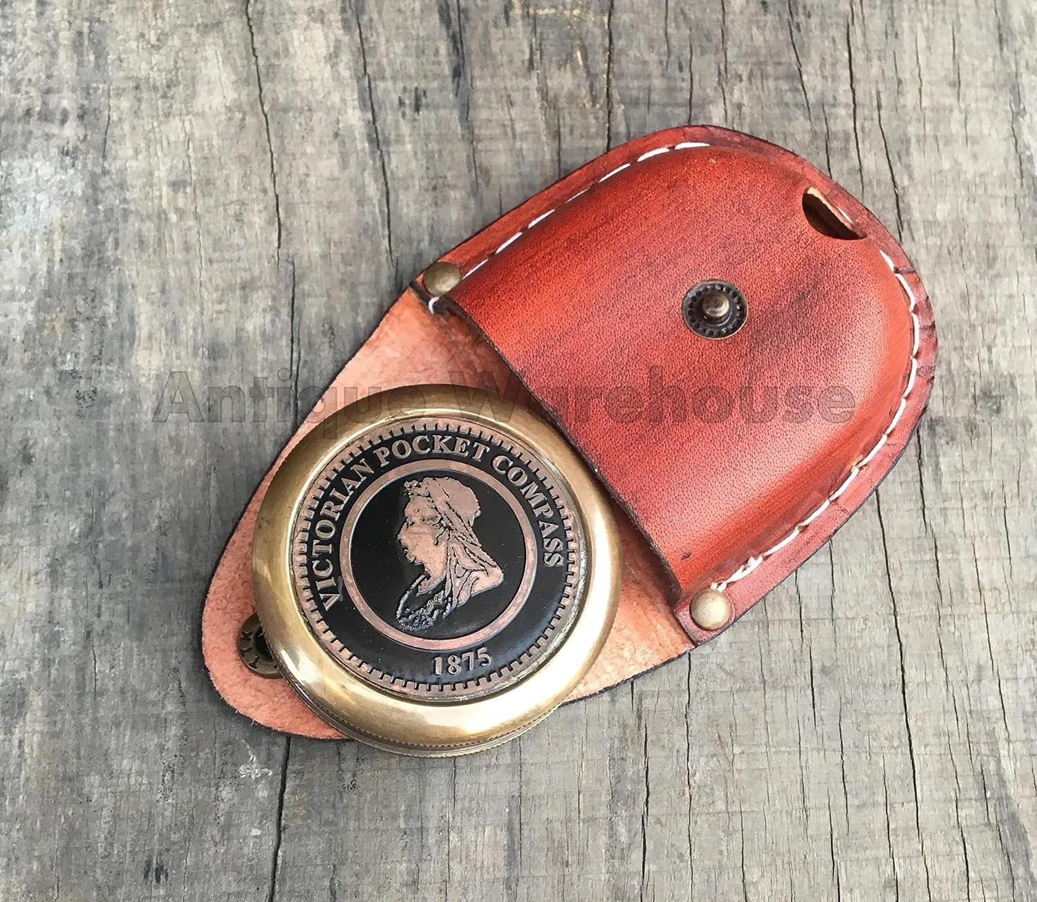 Victorian Pocket Compass 1875 Solid Brass Poem Compass Handmade Camping & Hiking Compass with Leather Case Gift for Wife, Father,Birthday, Christmas, Halloween, New Year