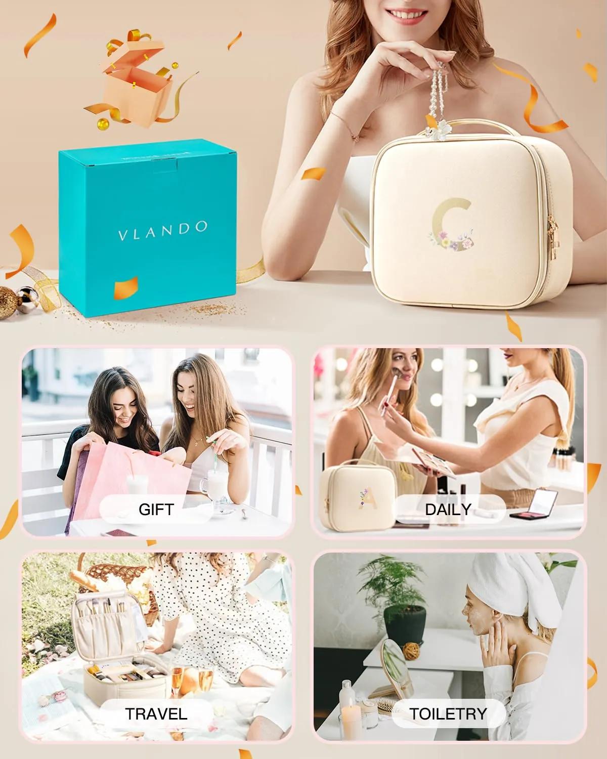 Vlando Monogrammed Bridesmaid Gifts,Initial Makeup Bag for Women,Graduation Gifts for Granddaughter Birthday Gift for Female Bridal Shower Gifts(Letter C)
