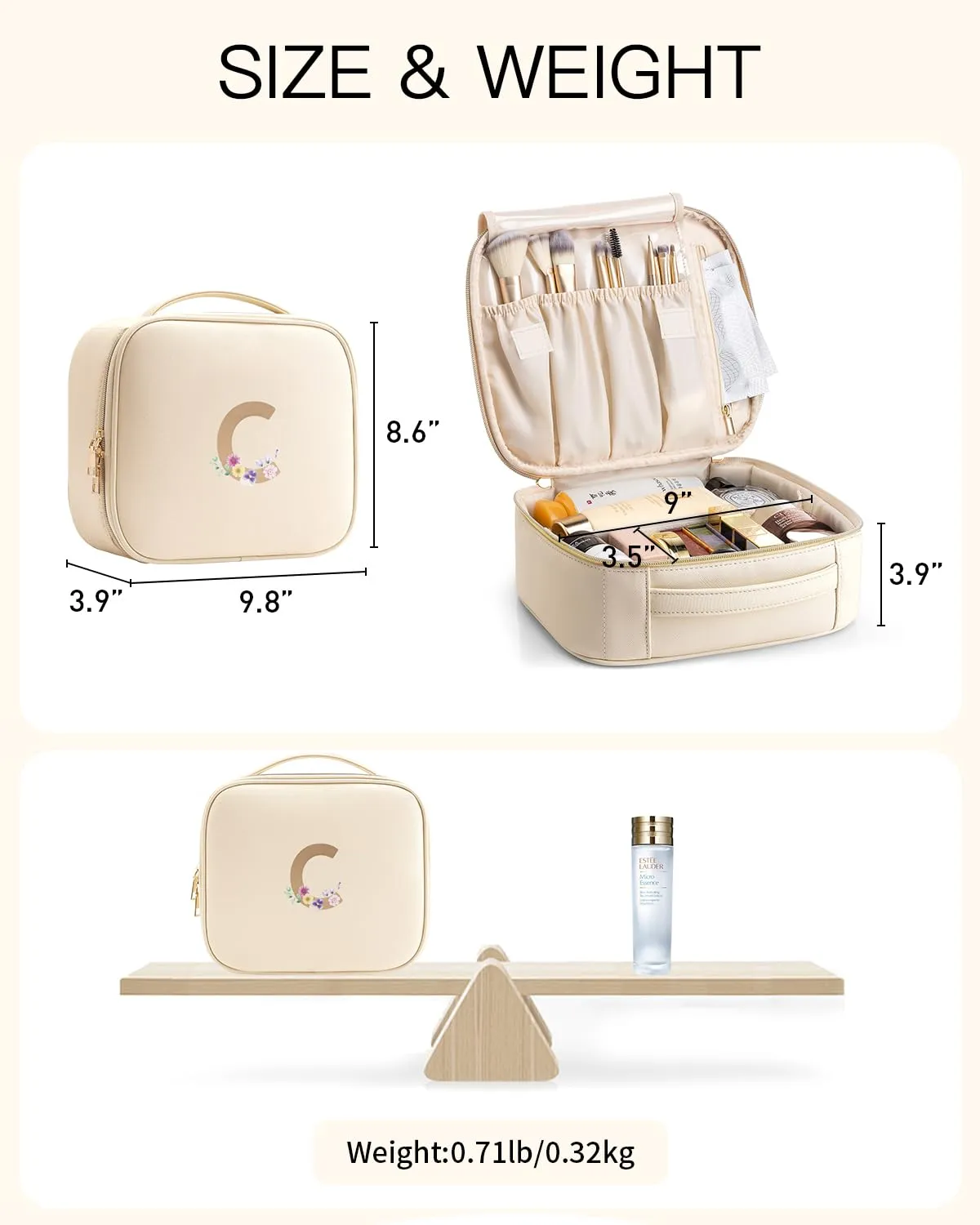 Vlando Monogrammed Bridesmaid Gifts,Initial Makeup Bag for Women,Graduation Gifts for Granddaughter Birthday Gift for Female Bridal Shower Gifts(Letter C)