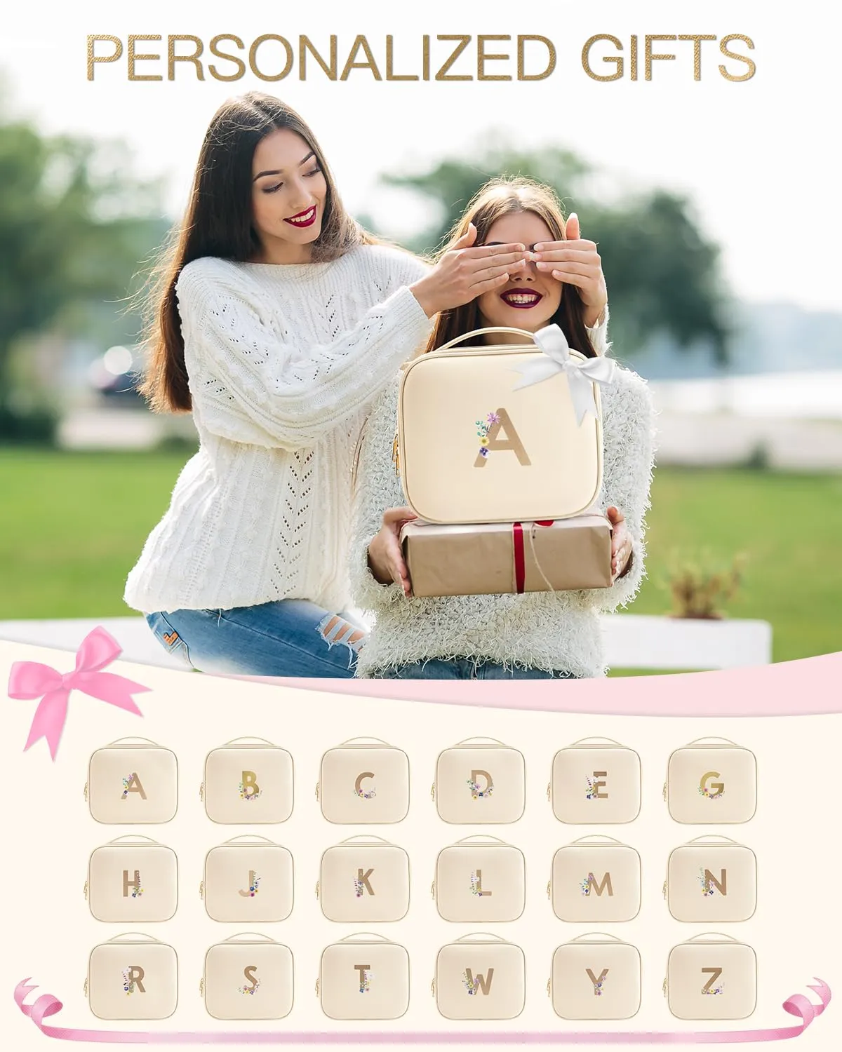 Vlando Personalized Gift for Women,Preppy Makeup Bag Personalized Bags,Unique Wedding Gifts Birthday Gift For Friends Sister Lady (Letter A)