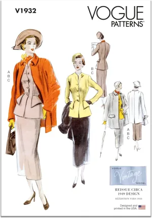 Vogue Misses' Vintage Suit and Coat Sewing Pattern Kit, Design Code V1932, Sizes 16-18-20-22-24