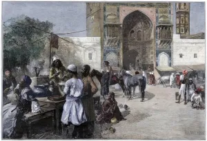 WALLKiART Abstract Painting Posters Art Prints Canvas Painting Artwork an Open-air Restaurant At Lahore India by Edwin Lord Weeks Prints on Canvas for Home Decor 60x90cm