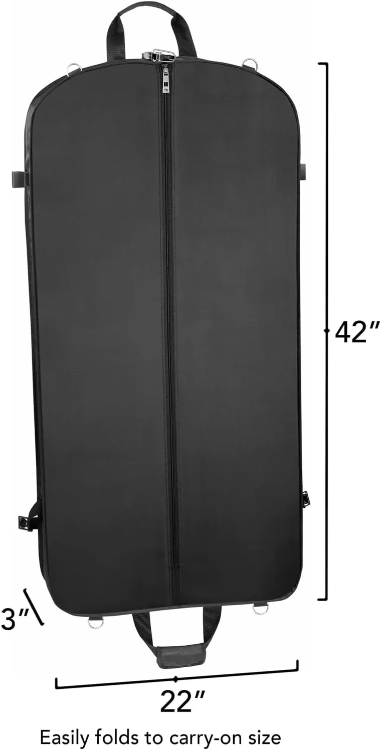 WallyBags® 42" Premium Travel Garment Bag with shoulder strap and two large pockets,Black w/Lining