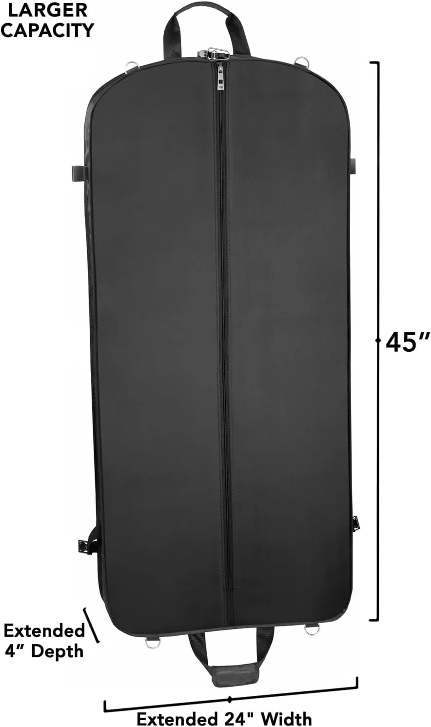 WallyBags® 45" Premium Extra Wide Garment Bag with shoulder strap and two large pockets,Black