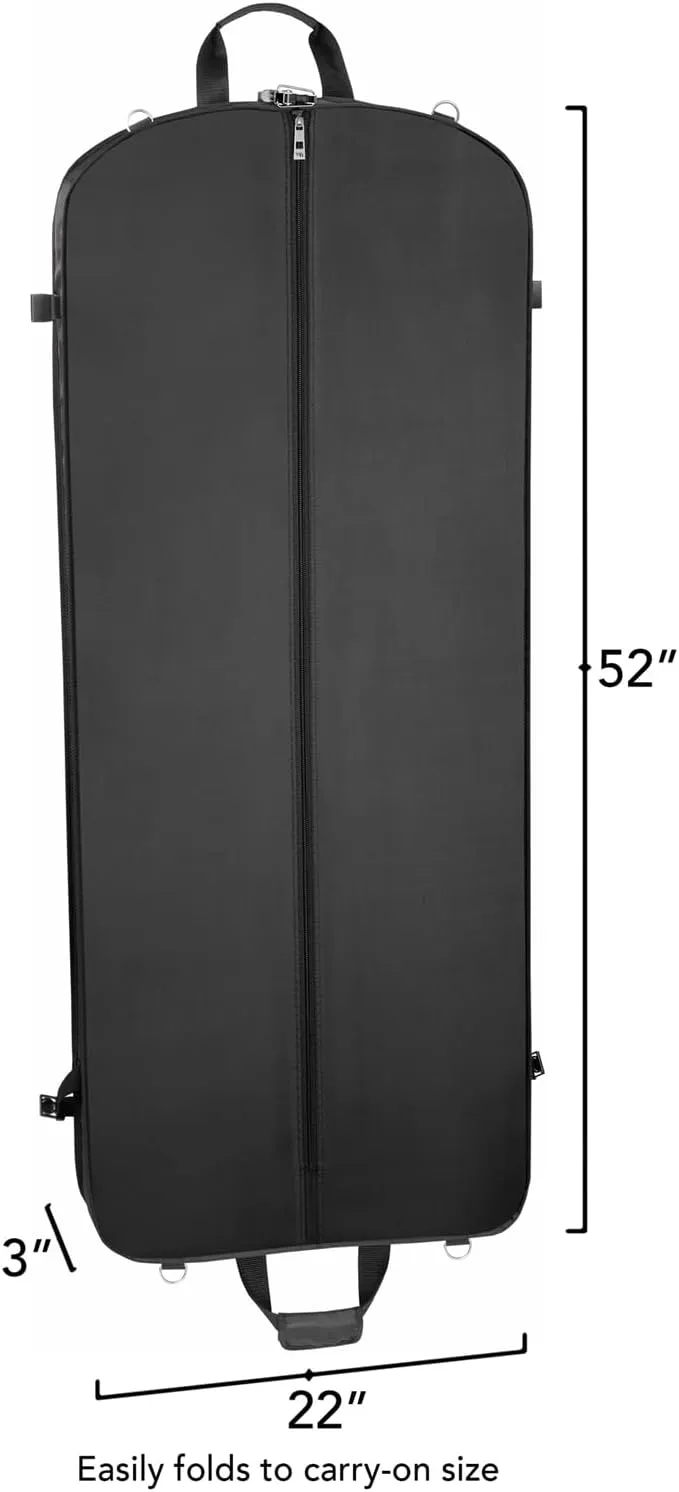 WallyBags Premium Carry On Travel Garment Bag with Shoulder Strap and Pockets for Men & Women, Black, 52-Inch