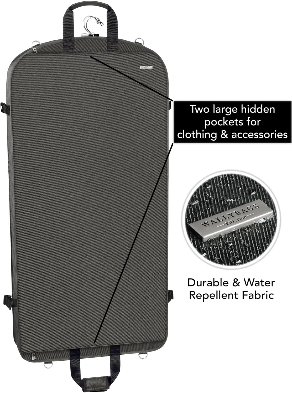 WallyBags Premium Travel Garment Bag with Shoulder Strap and Two Large Pockets, Grey, 42-inch