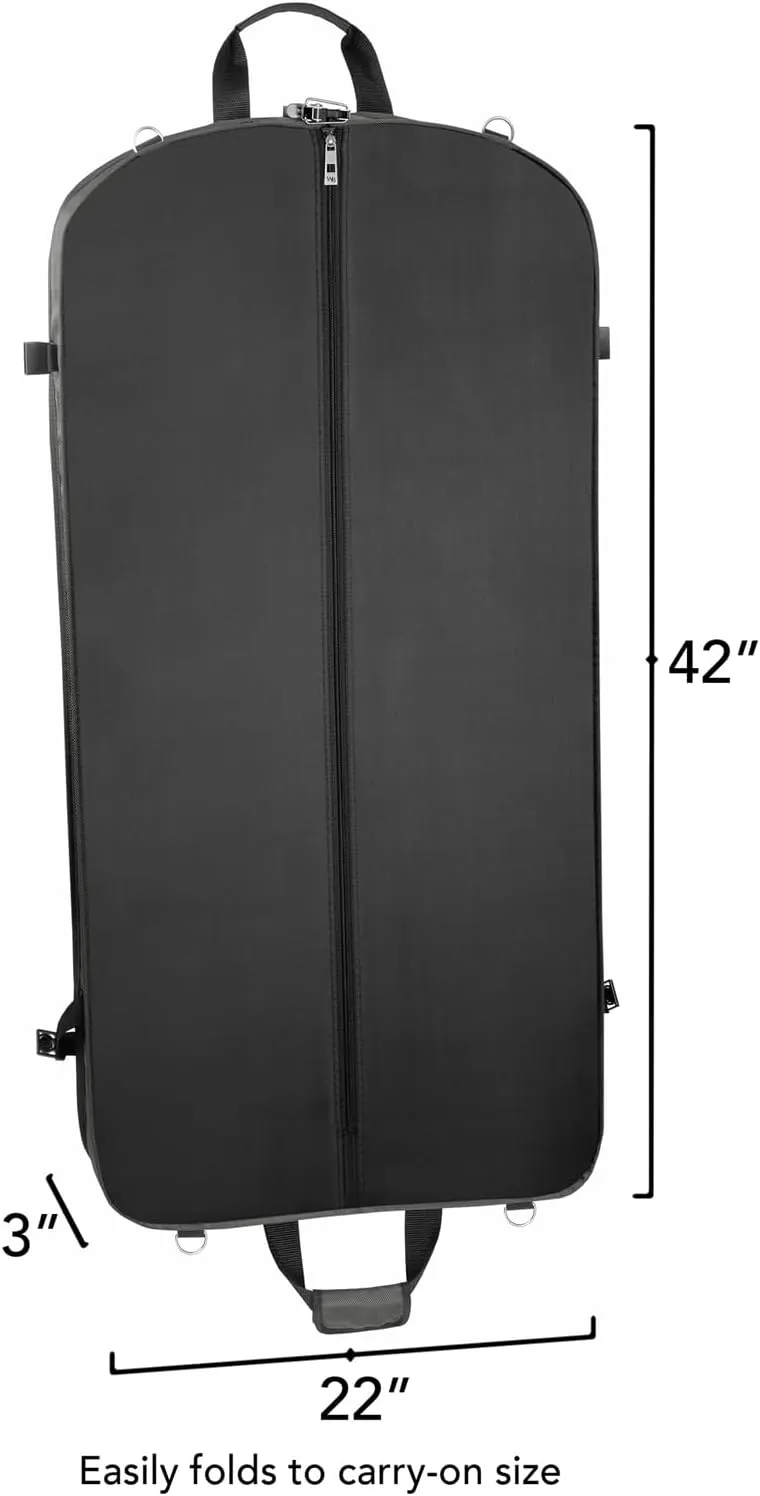 WallyBags Premium Travel Garment Bag with Shoulder Strap and Two Large Pockets, Grey, 42-inch