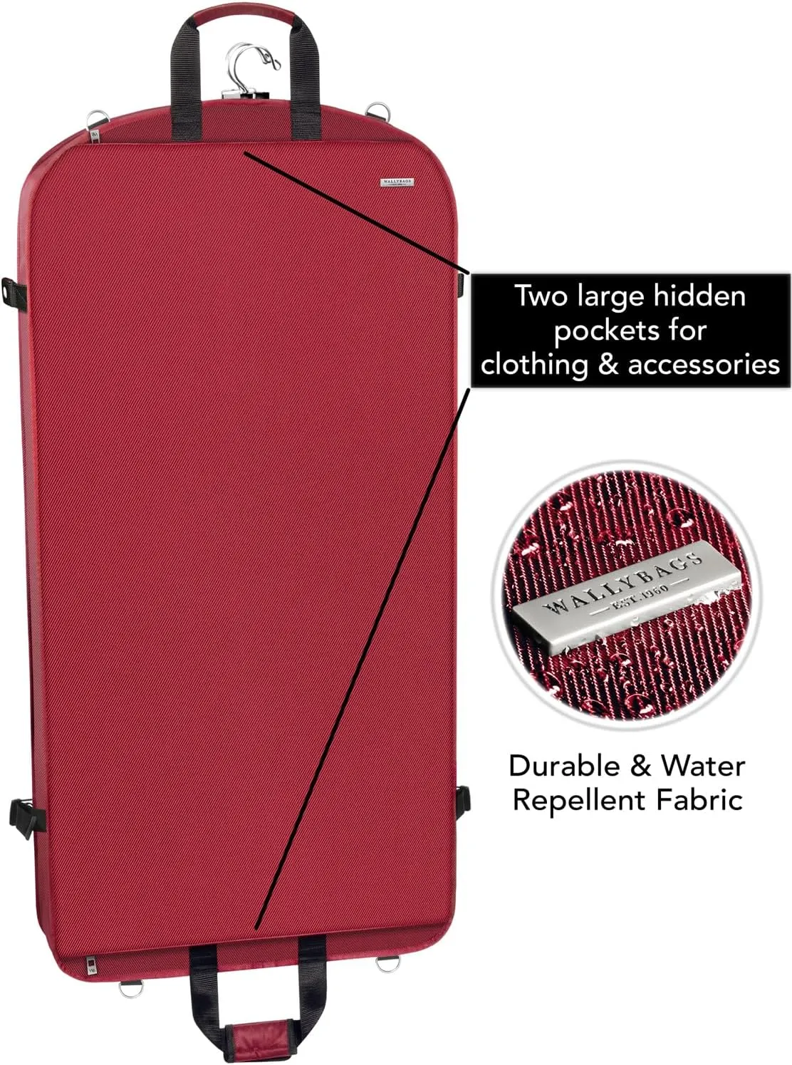 WallyBags Premium Travel Garment Bag with Shoulder Strap and Two Large Pockets, Red, 42-inch