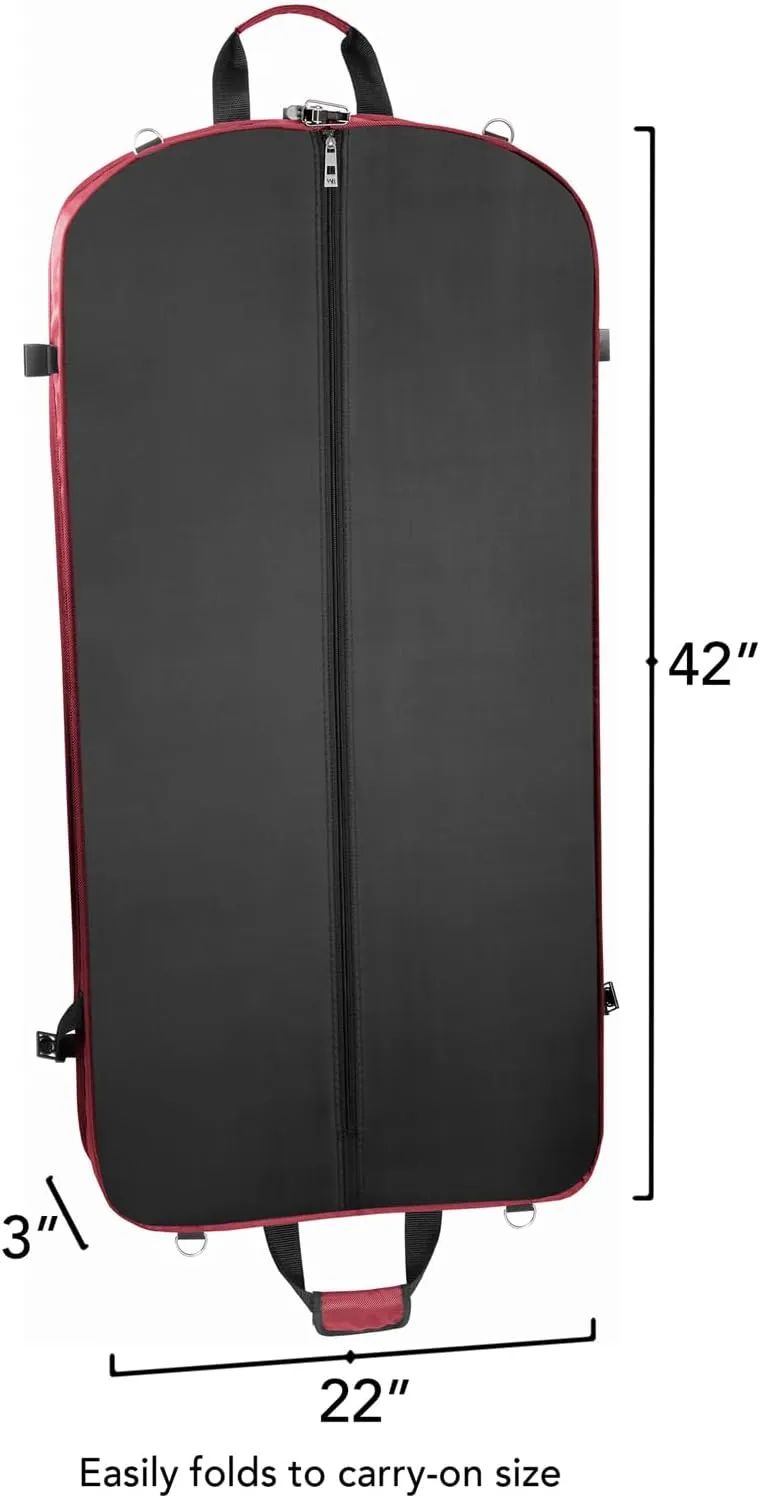 WallyBags Premium Travel Garment Bag with Shoulder Strap and Two Large Pockets, Red, 42-inch