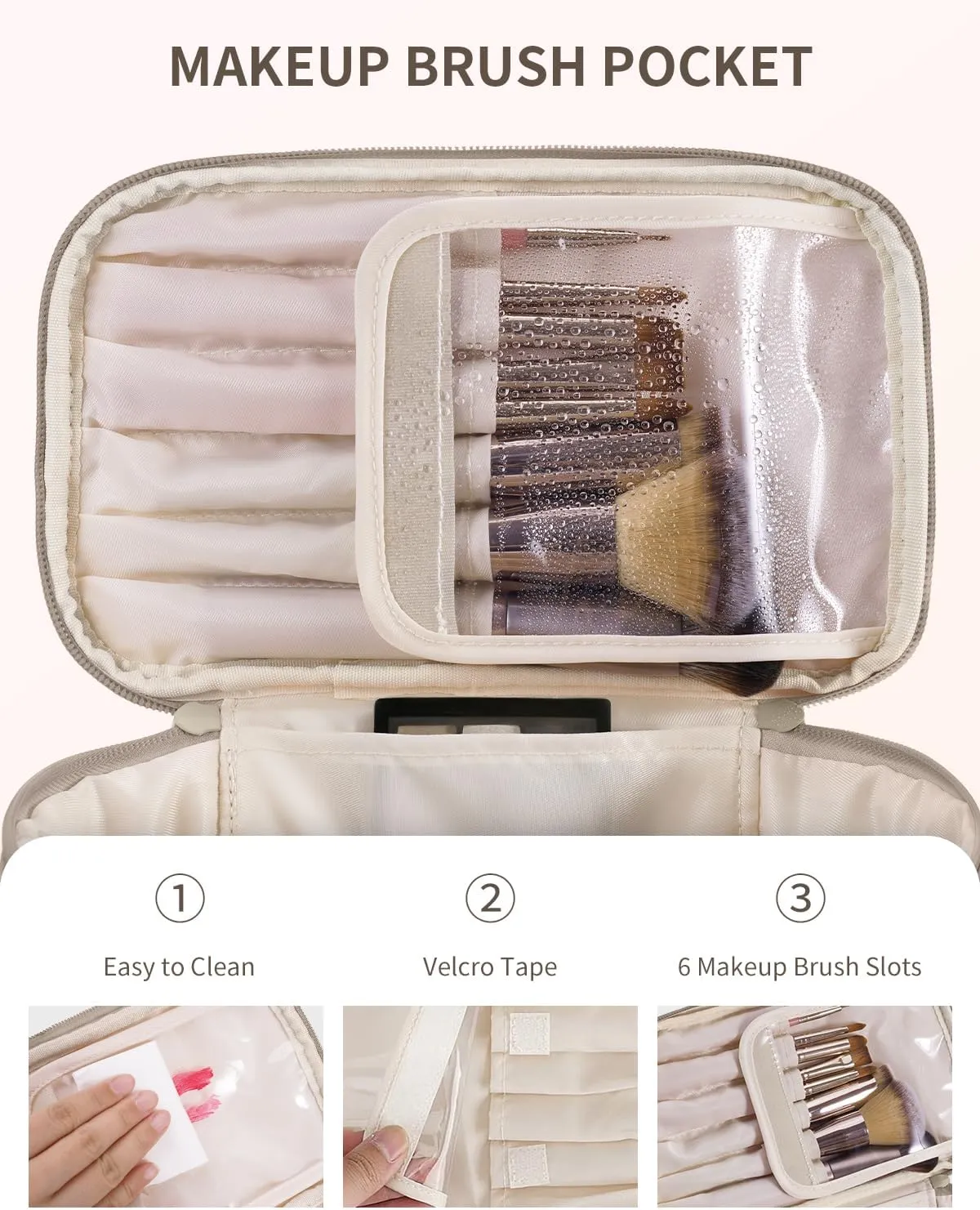 Wandering Nature Puffer Initial Makeup Bag, Personalized Travel Make Up Organizer Cosmetic Bags with Brush Holder and Divider, Gift with Chenille Letter for Moms, Wives, Girlfriend, Besties