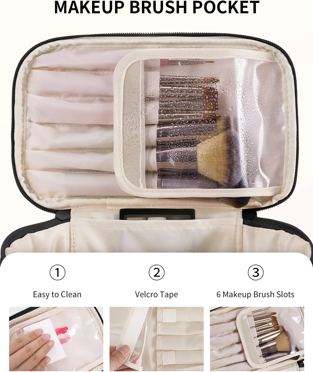 Wandering Nature Puffer Initial Makeup Bag, Personalized Travel Make Up Organizer Cosmetic Bags with Brush Holder and Divider, Gift with Chenille Letter for Moms, Wives, Girlfriend, Besties