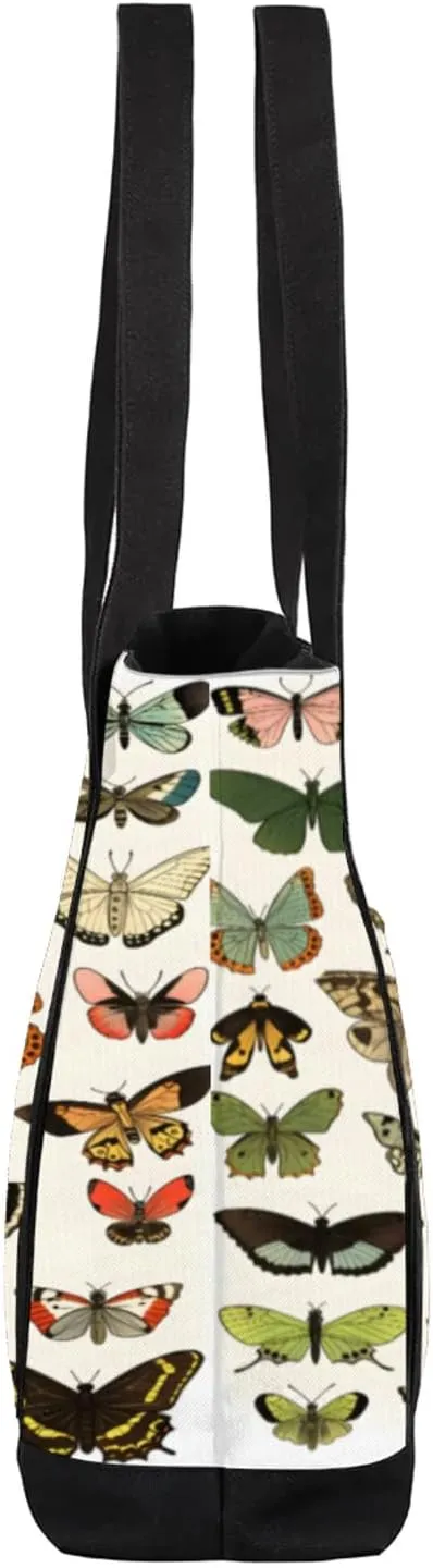 Watercolor Blue Wildflower Canvas Tote Bag Casual Shoulder Handbag Large Shopping Bags With 5 Pocket