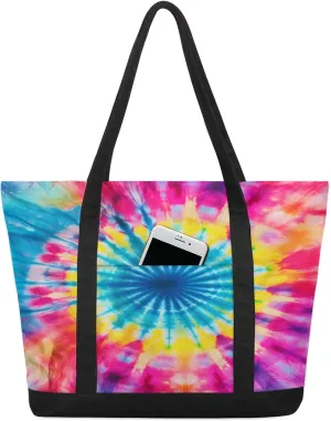 Watercolor Blue Wildflower Canvas Tote Bag Casual Shoulder Handbag Large Shopping Bags With 5 Pocket