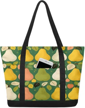 Watercolor Blue Wildflower Canvas Tote Bag Casual Shoulder Handbag Large Shopping Bags With 5 Pocket