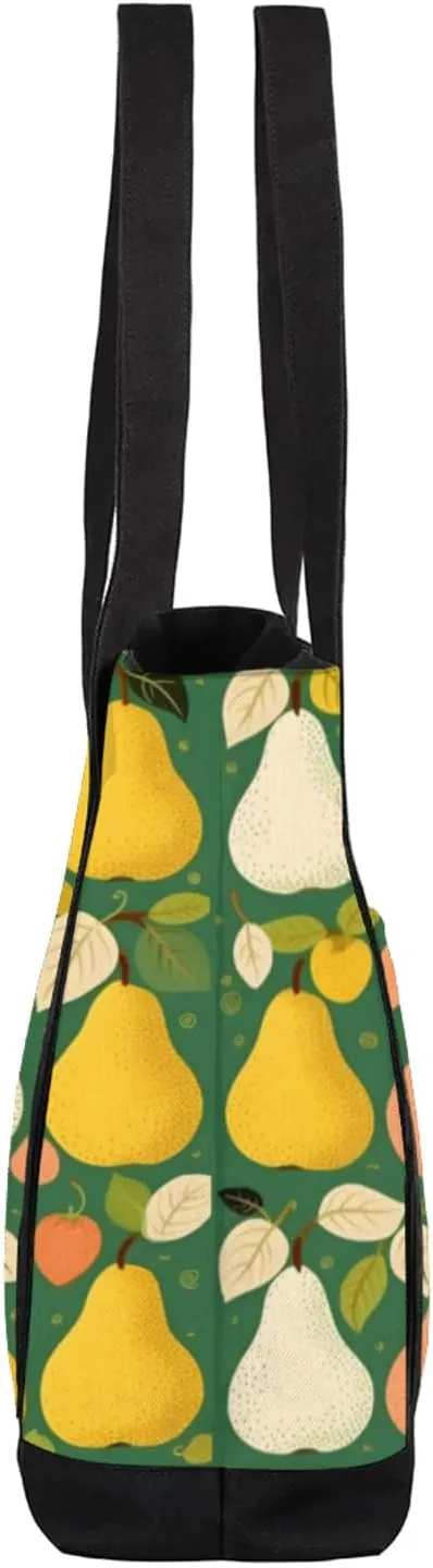 Watercolor Blue Wildflower Canvas Tote Bag Casual Shoulder Handbag Large Shopping Bags With 5 Pocket