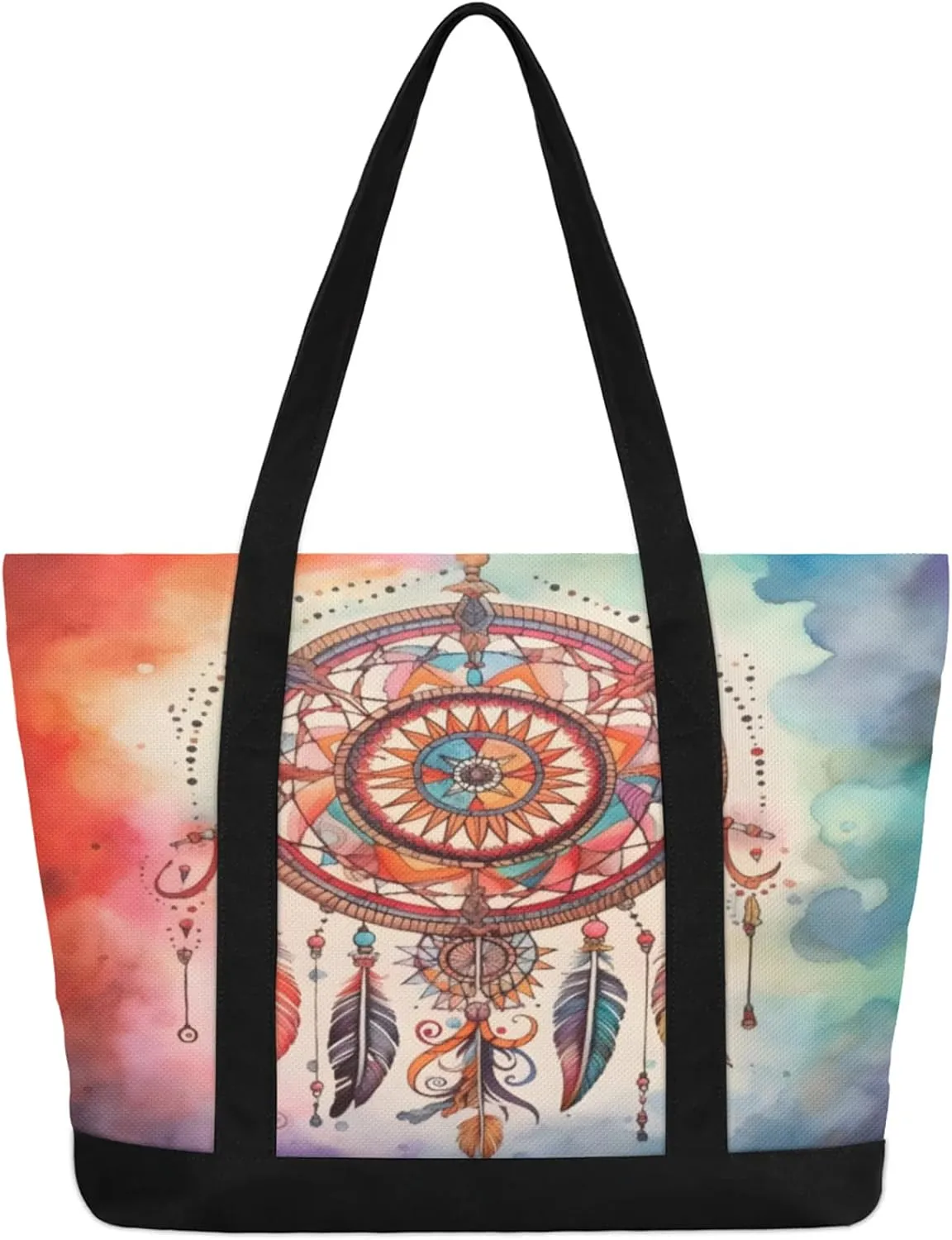 Watercolor Blue Wildflower Canvas Tote Bag Casual Shoulder Handbag Large Shopping Bags With 5 Pocket